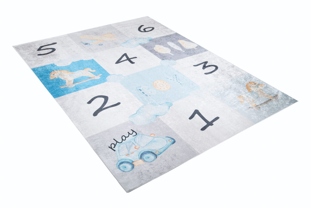 Teppich Emma Kinderzimmer Grau Blau Himmel und Hölle