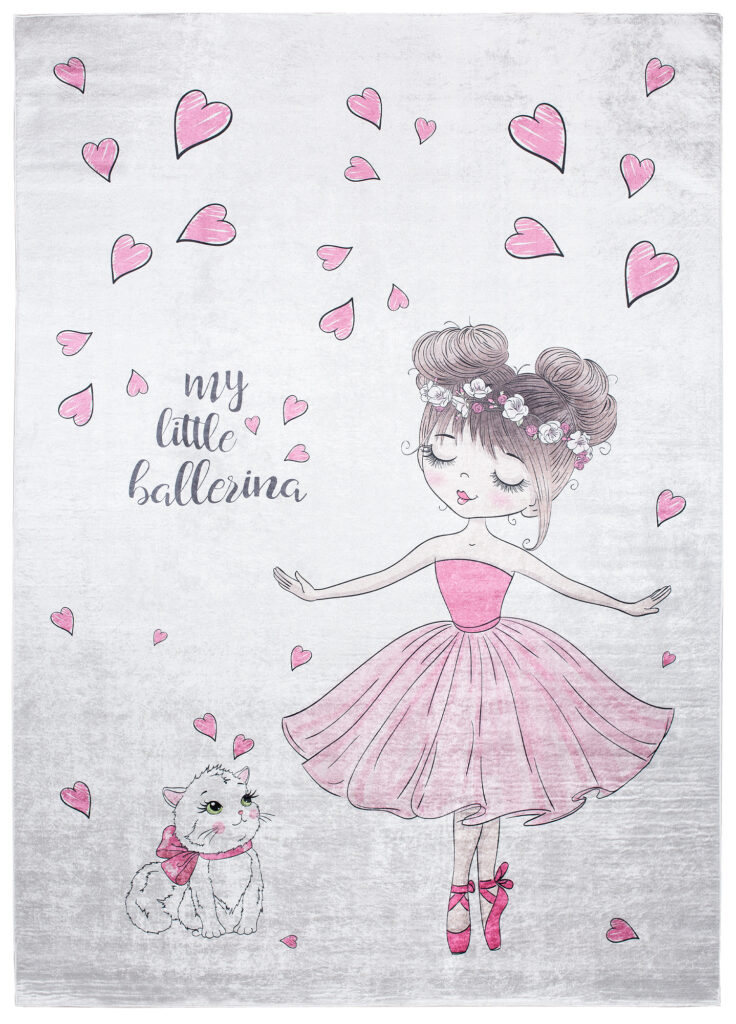 Teppich Emma Kinderzimmer Rosa Ballett Katze Rutschfest