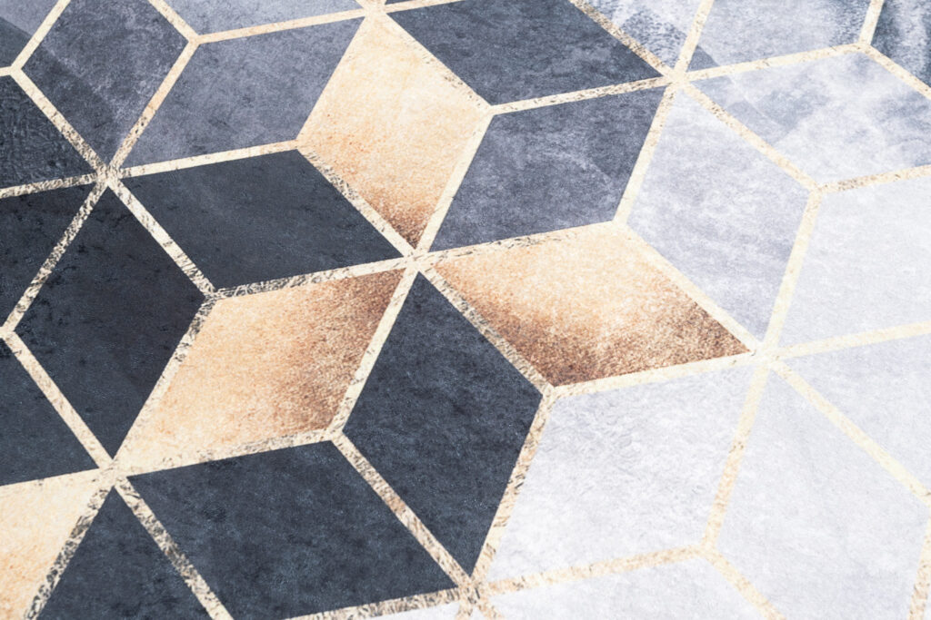 Teppich Toscana Grau Gold Würfel mit Fransen