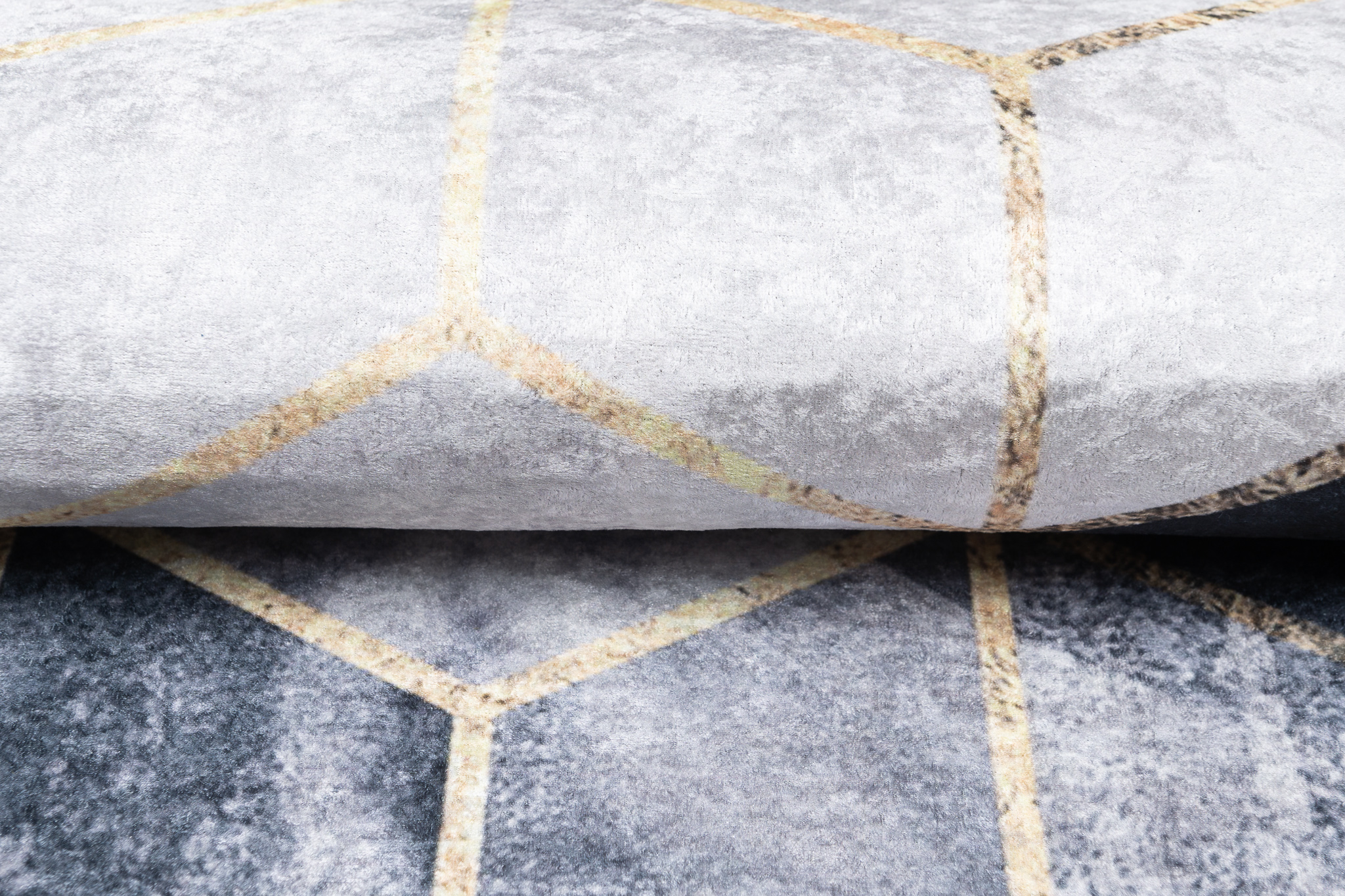 Teppich Toscana Grau Gold Würfel mit Fransen