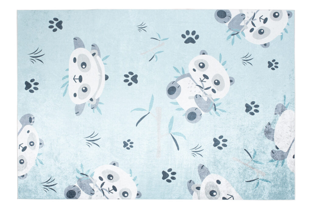 Teppich Emma Rutschfest Waschbar Blau Grau Panda