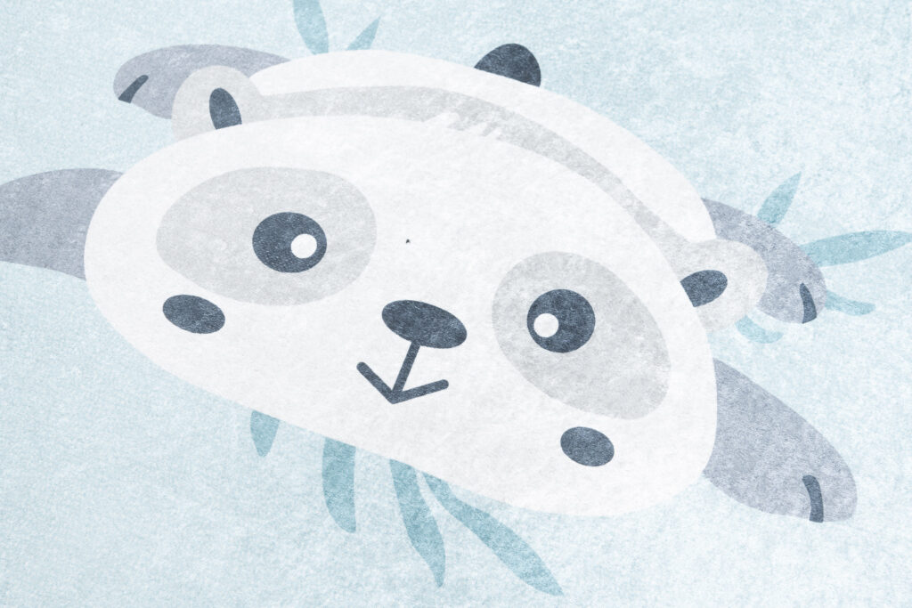 Teppich Emma Rutschfest Waschbar Blau Grau Panda