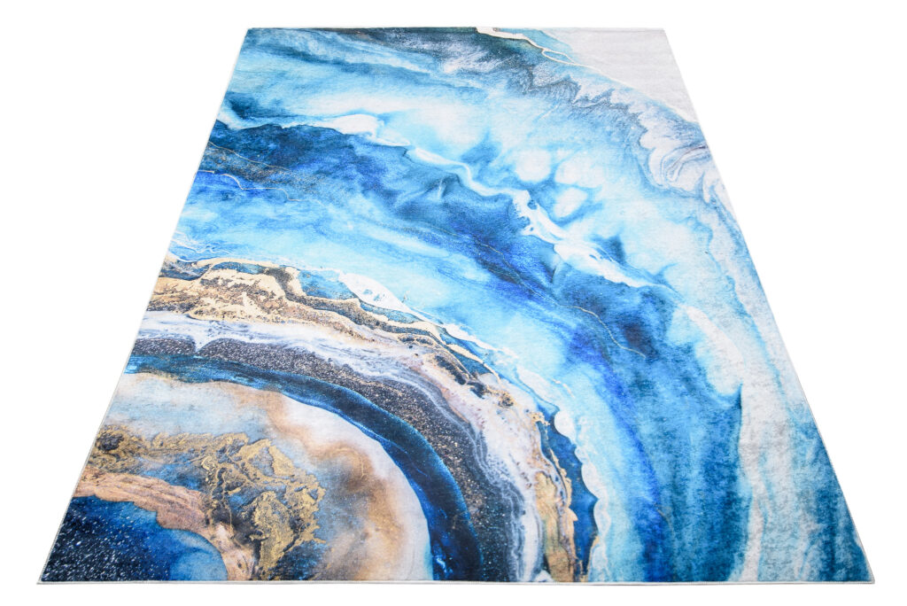 Teppich Toscana Blau Gold Abstrakt Wellen