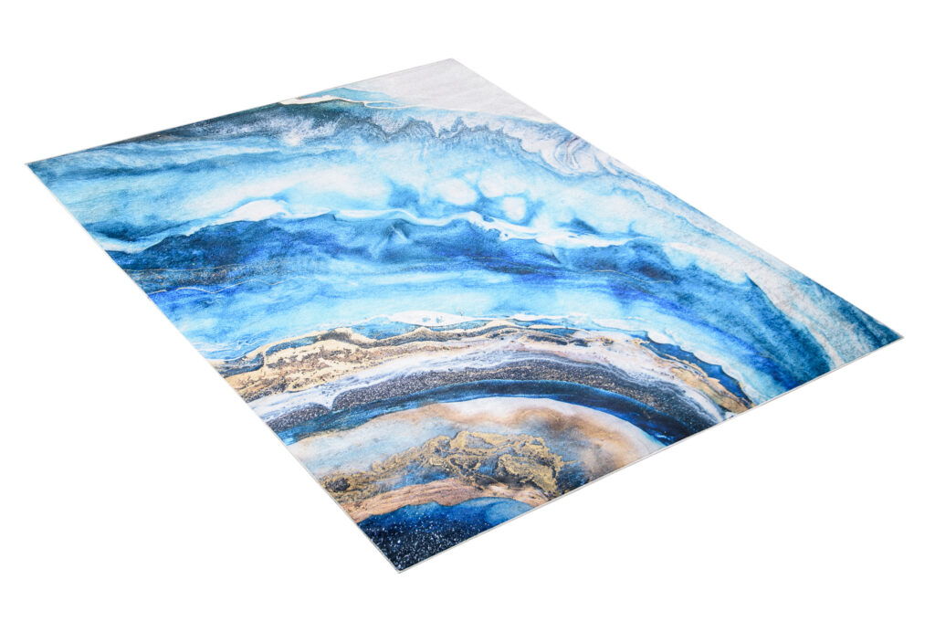 Teppich Toscana Blau Gold Abstrakt Wellen