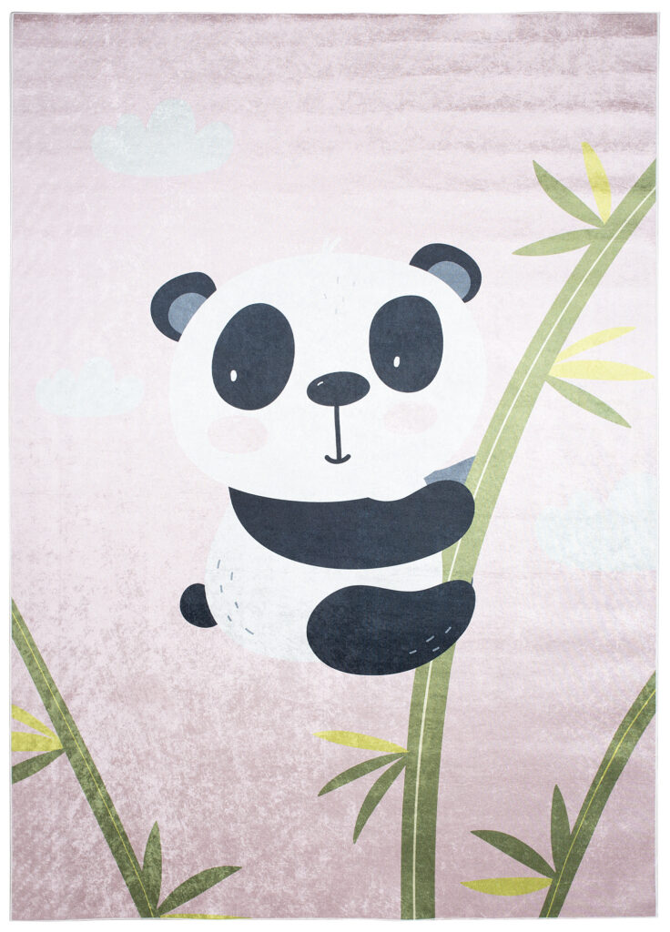 Teppich Emma Rutschfest Waschbar Rosa Panda Bambus
