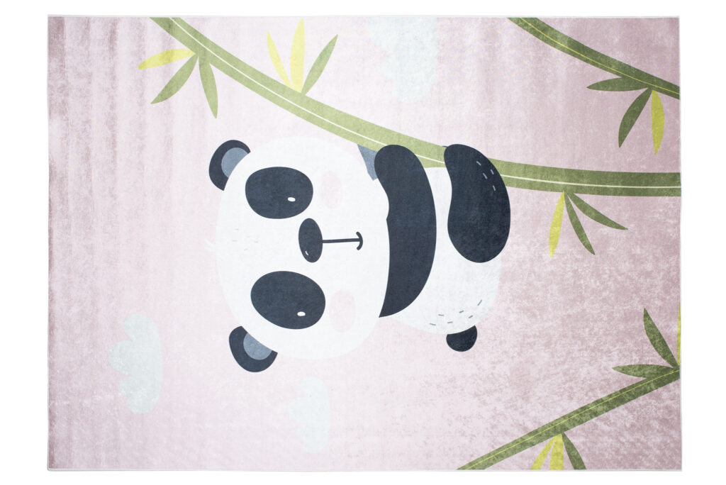Teppich Emma Rutschfest Waschbar Rosa Panda Bambus