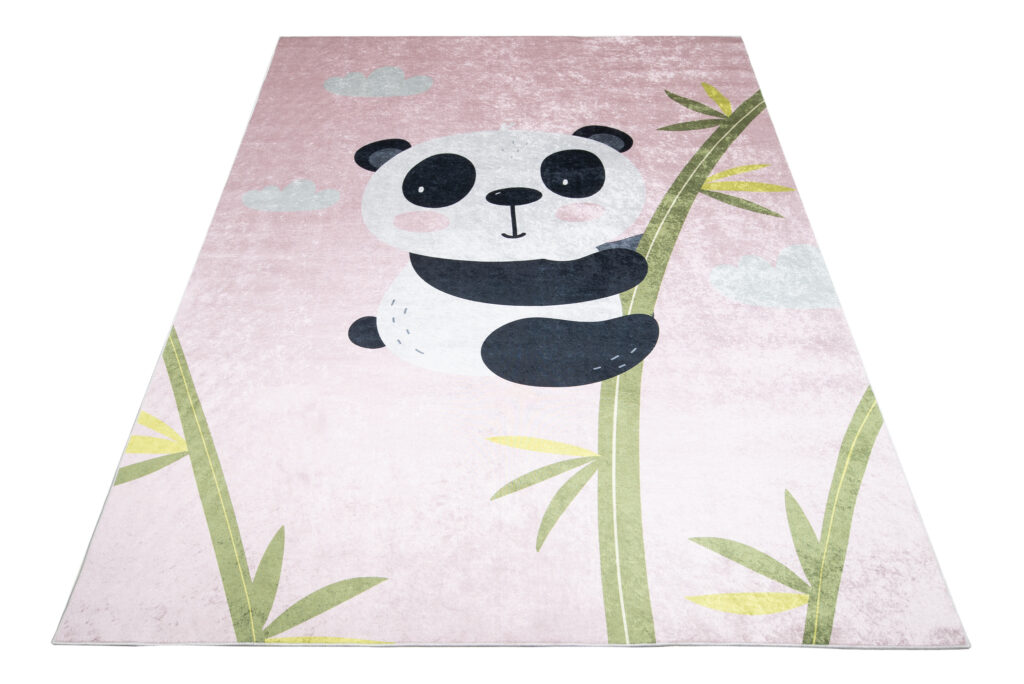 Teppich Emma Rutschfest Waschbar Rosa Panda Bambus