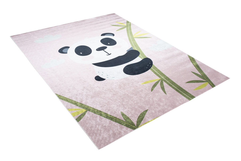 Teppich Emma Rutschfest Waschbar Rosa Panda Bambus