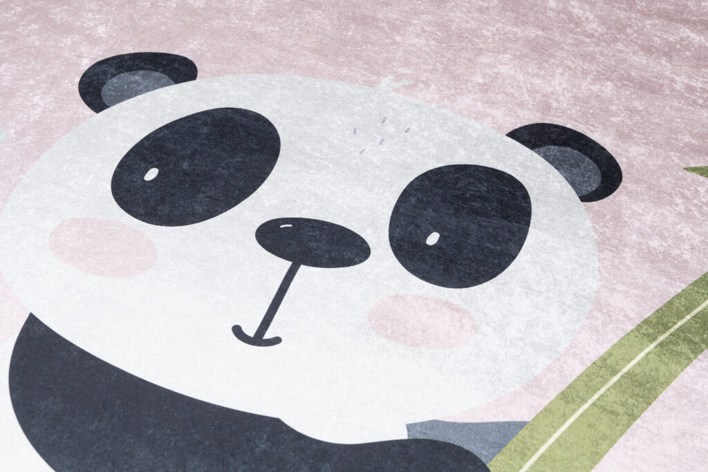 Teppich Emma Rutschfest Waschbar Rosa Panda Bambus