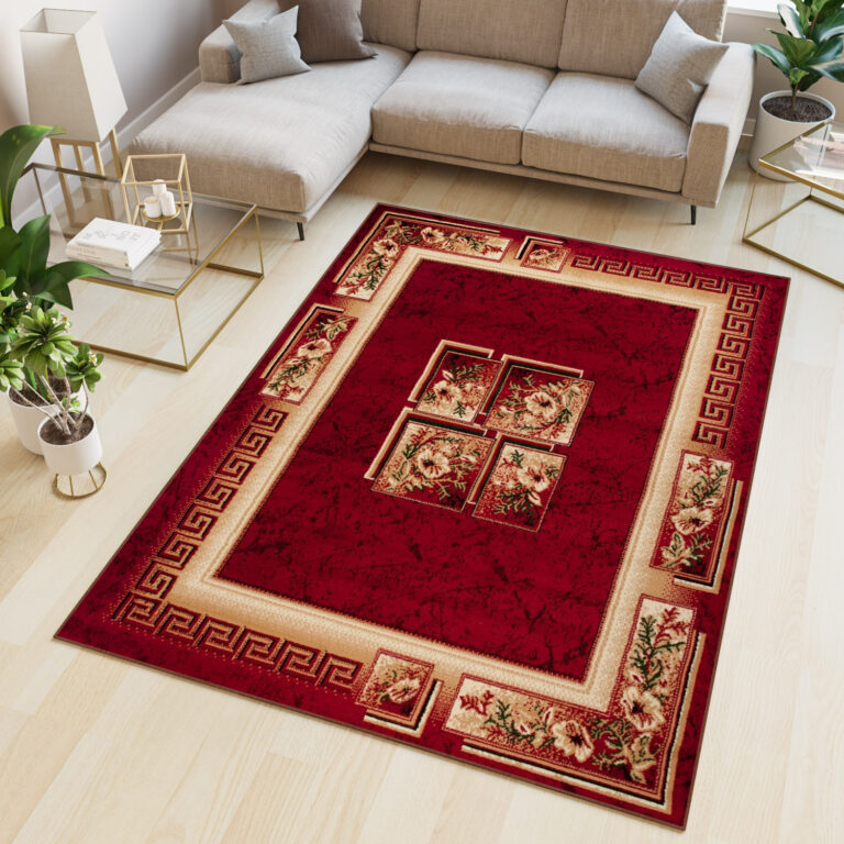 Teppich Atlas Rot Beige Klassisch Rahmen