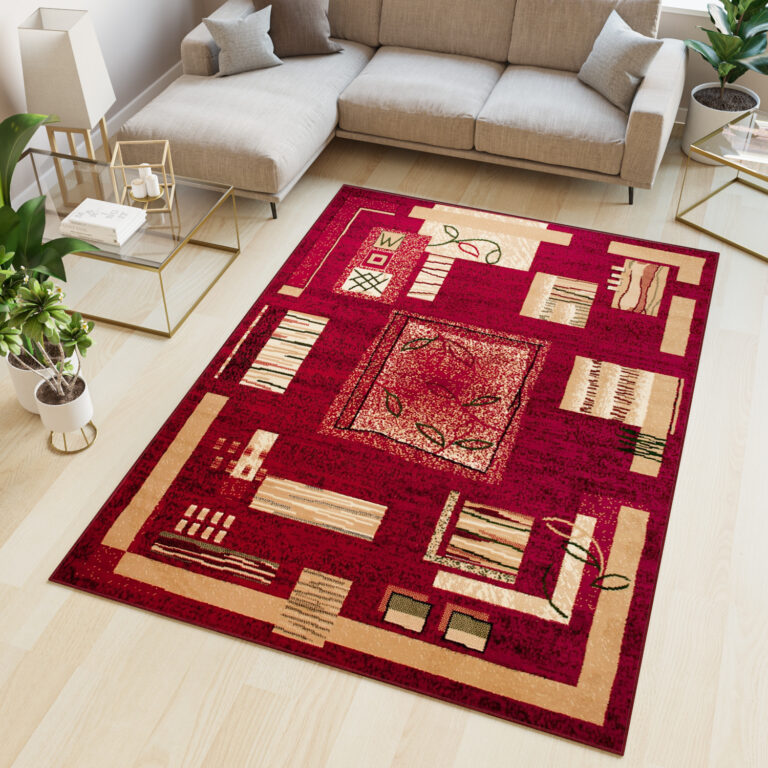 Teppich Atlas Rot Beige Geometrisch Blätter