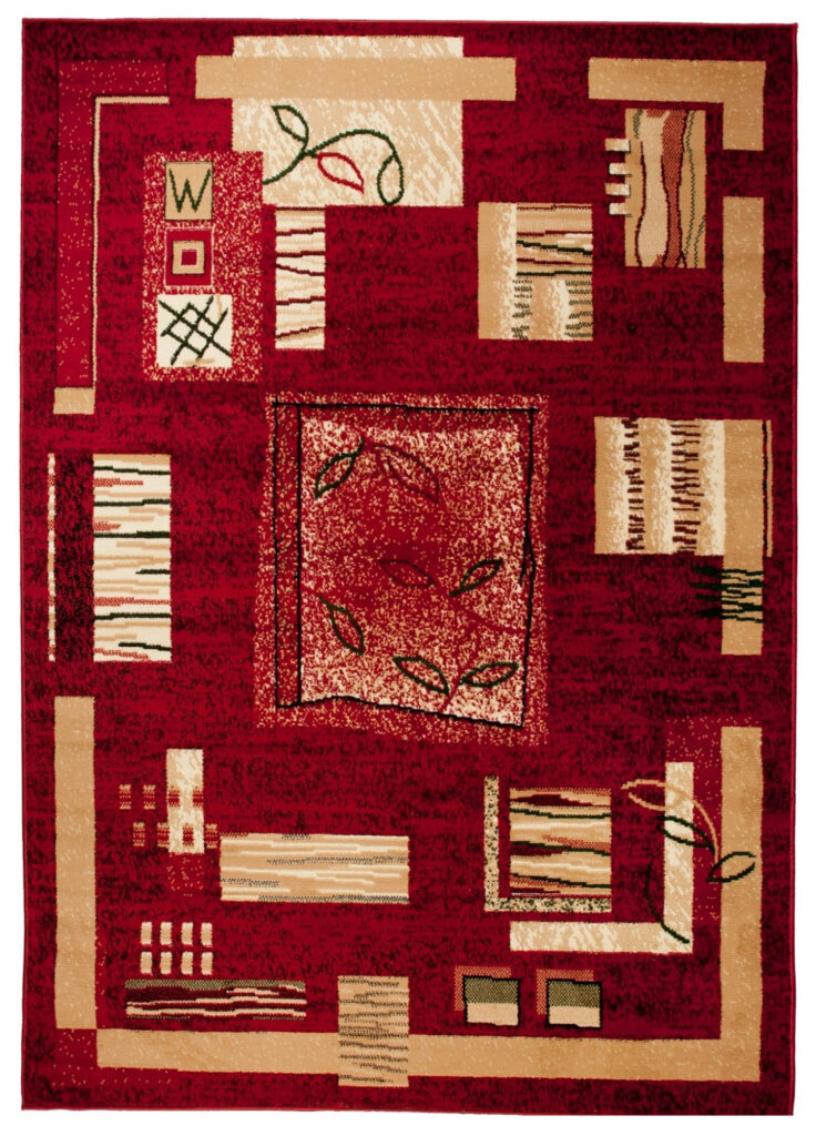 Teppich Atlas Rot Beige Geometrisch Blätter
