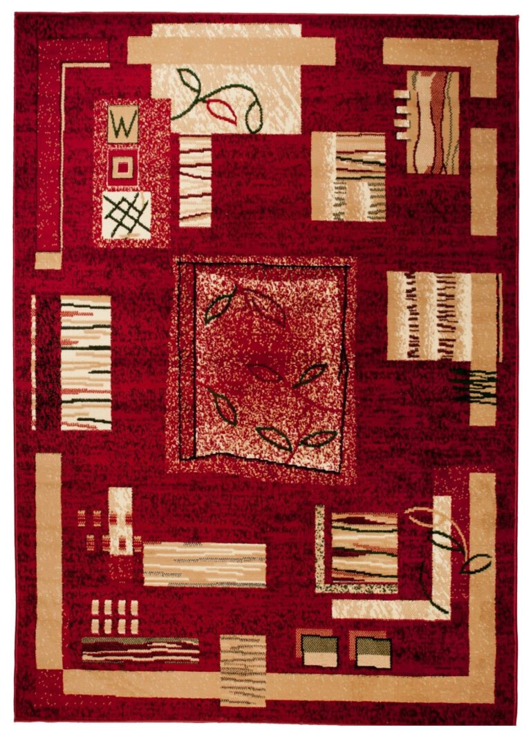 Teppich Atlas Rot Beige Geometrisch Blätter