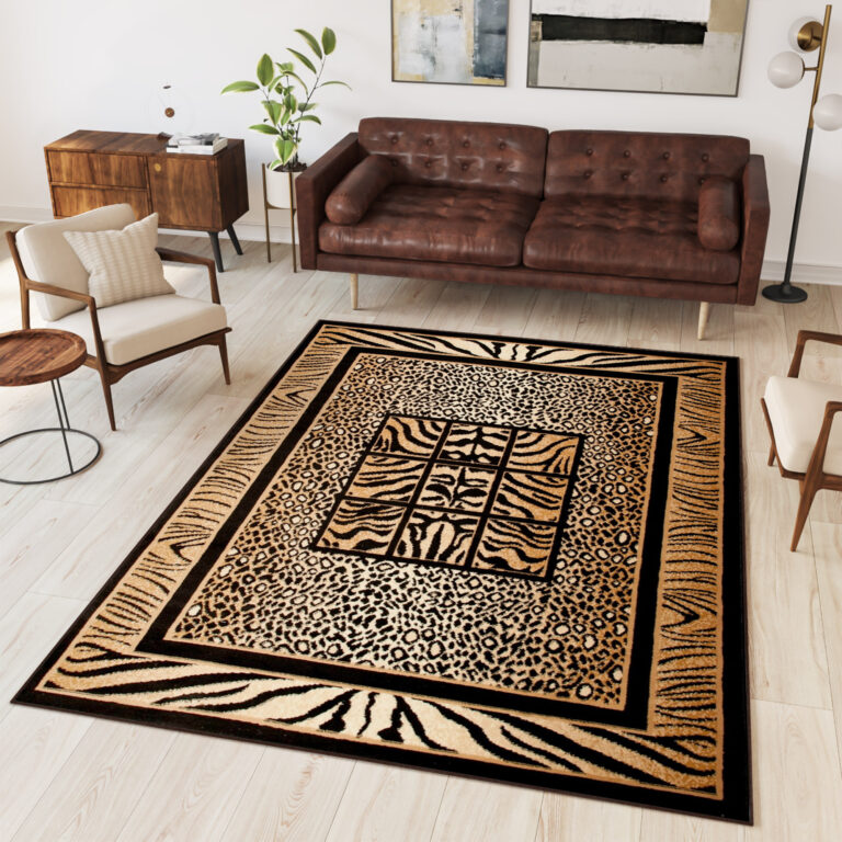 Teppich Atlas Schwarz Braun Tier Print Safari