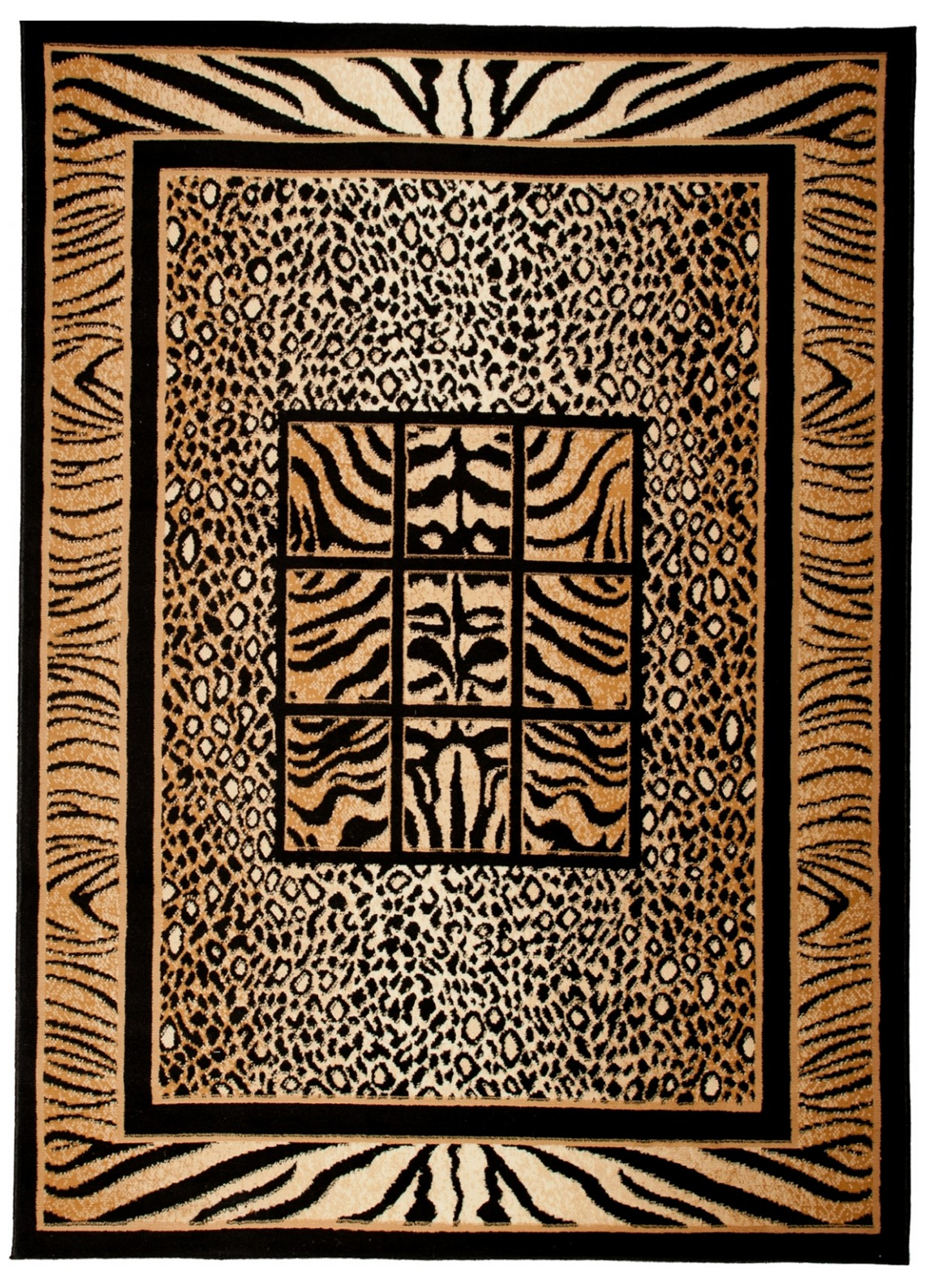 Teppich Atlas Schwarz Braun Tier Print Safari