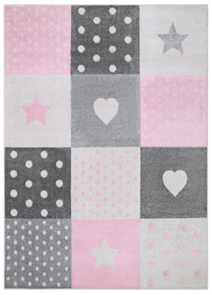 Teppich Lazur Grau Rosa Vierecke Kinderzimmer