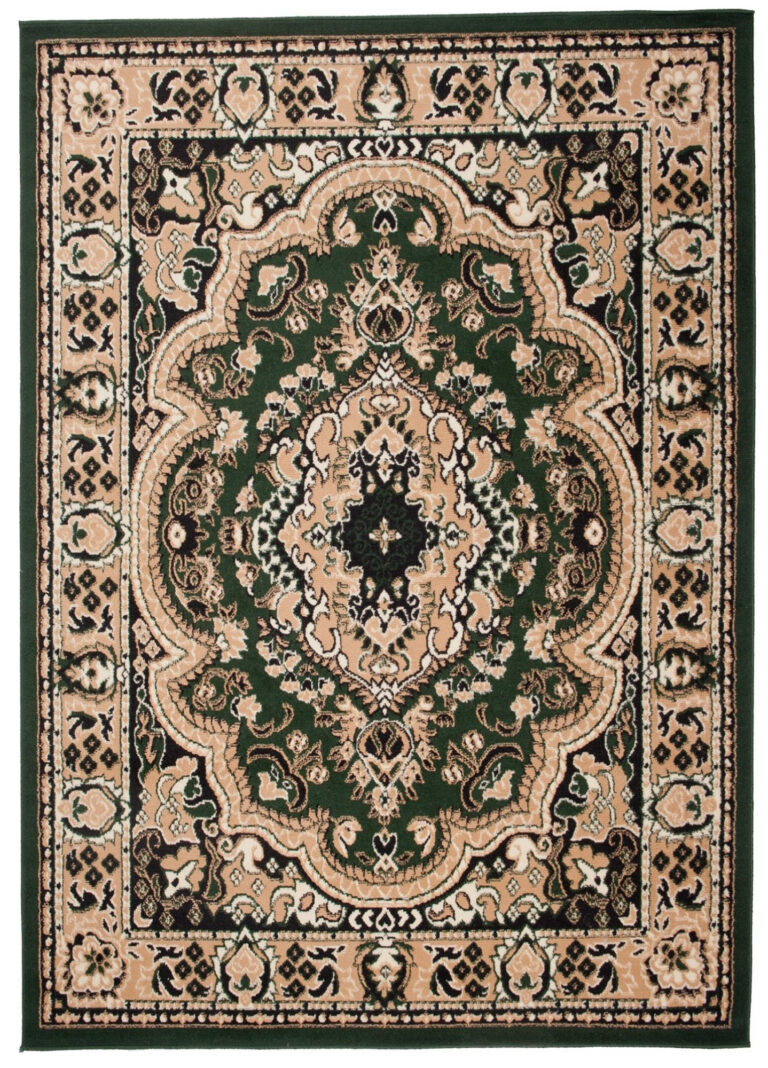 Teppich Atlas Grün Beige Traditionell Medaillon