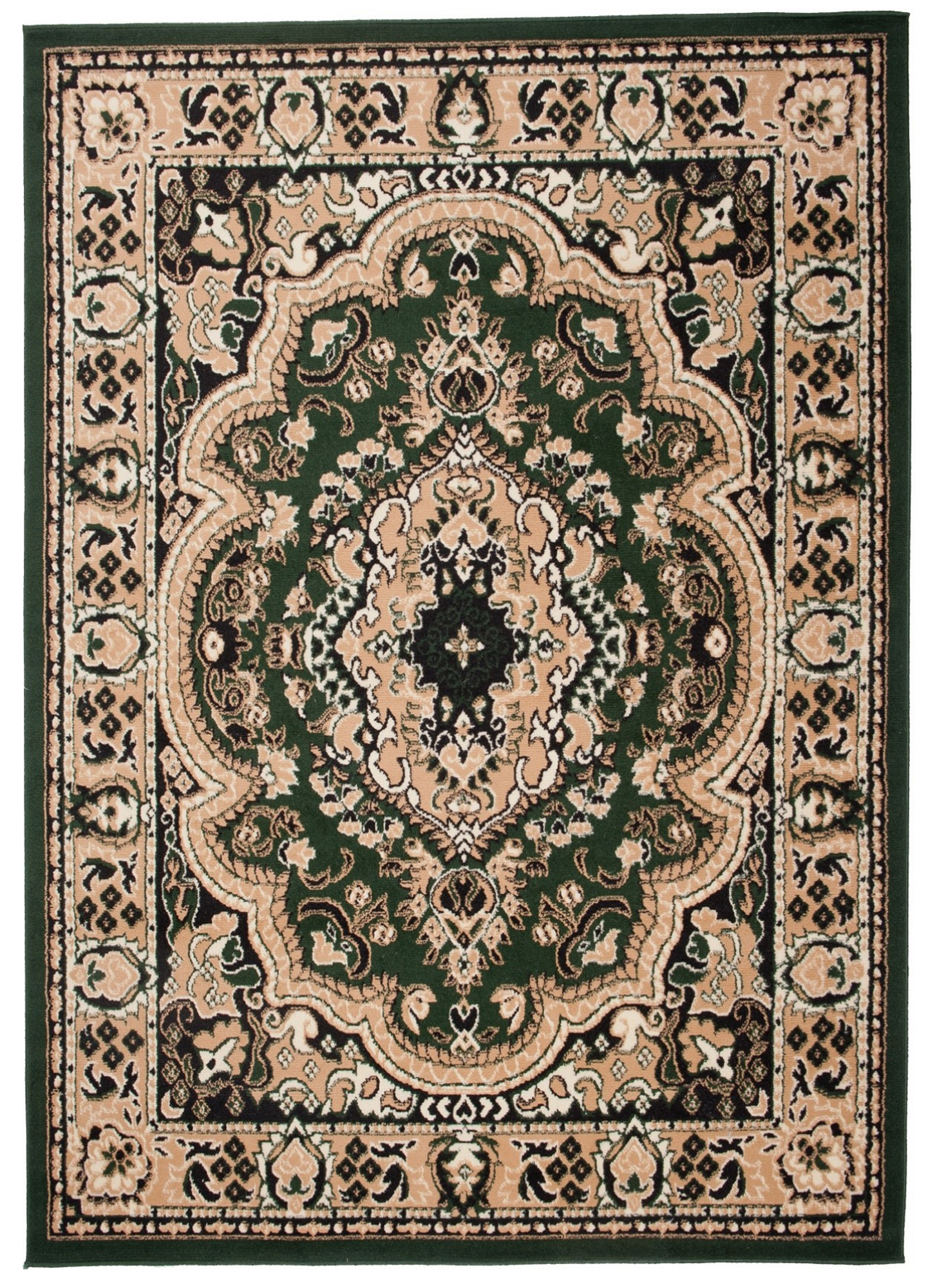 Teppich Atlas Grün Beige Traditionell Medaillon