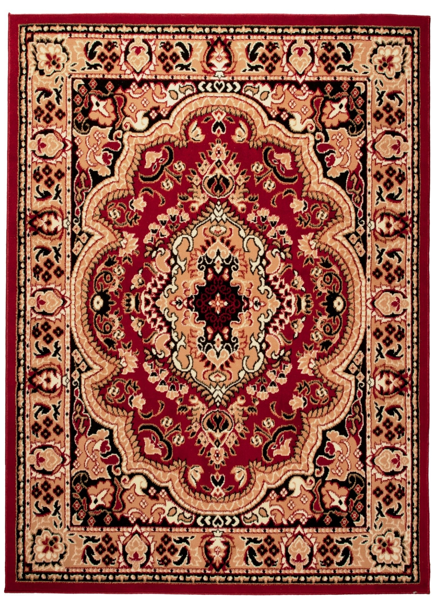 Teppich Atlas Rot Beige Traditionell Medaillon