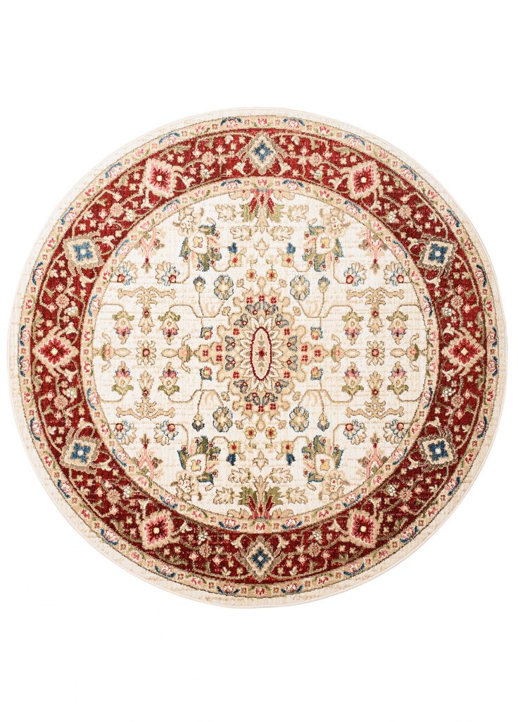 Teppich Rivoli Rund Creme Rot Ornament