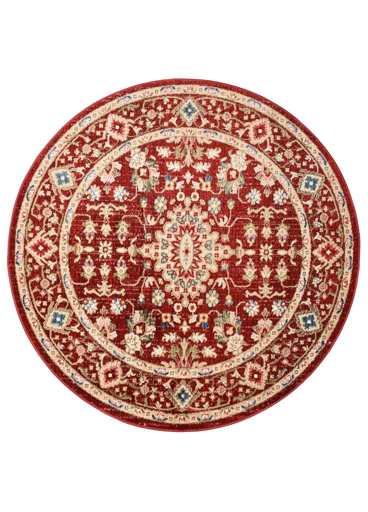Teppich Rivoli Rund Rot Creme Ornament