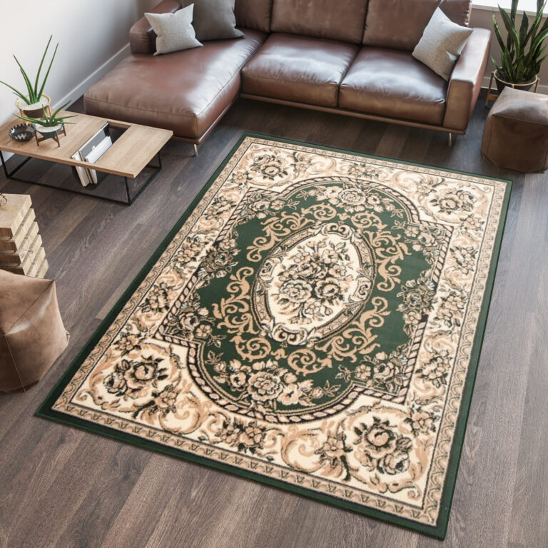 Teppich Atlas Grün Creme Traditionell Ornamente