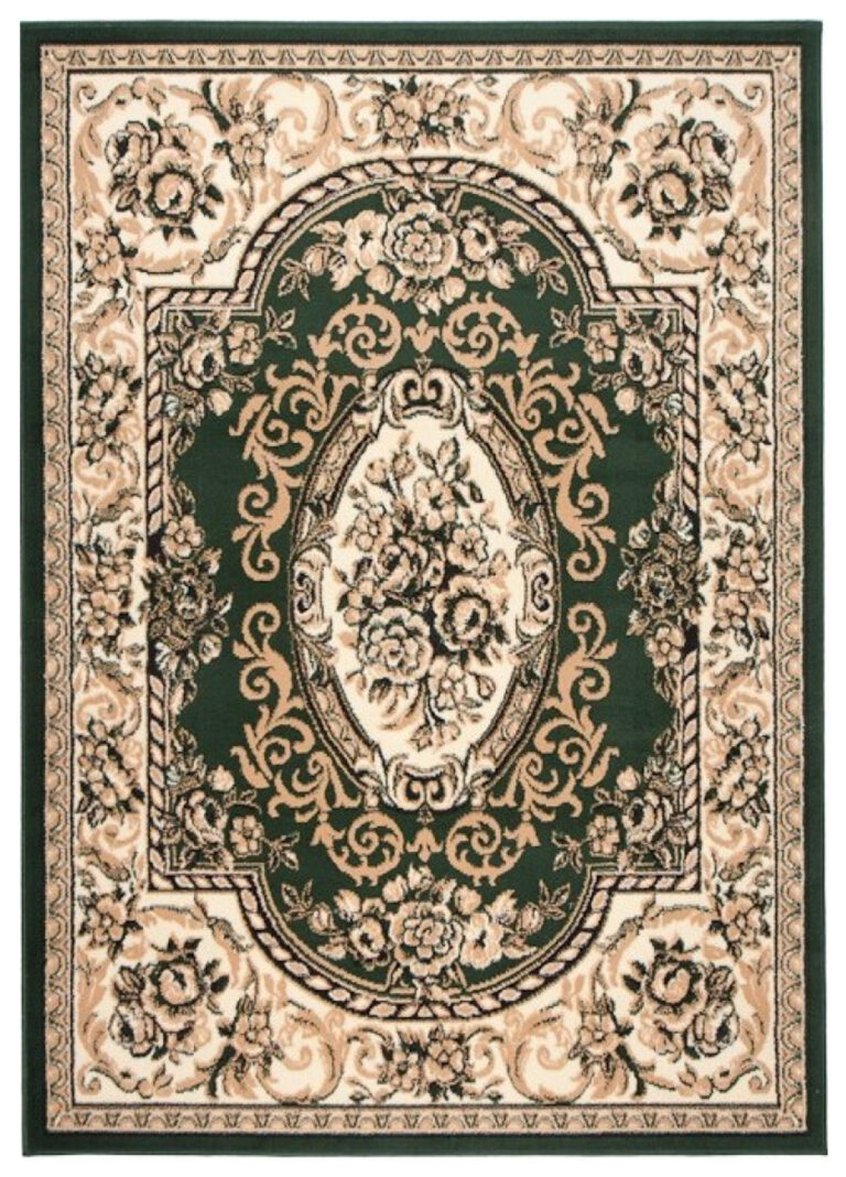 Teppich Atlas Grün Creme Traditionell Ornamente