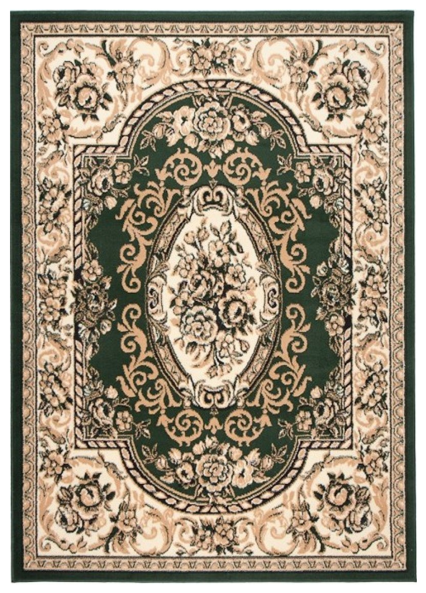 Teppich Atlas Grün Creme Traditionell Ornamente
