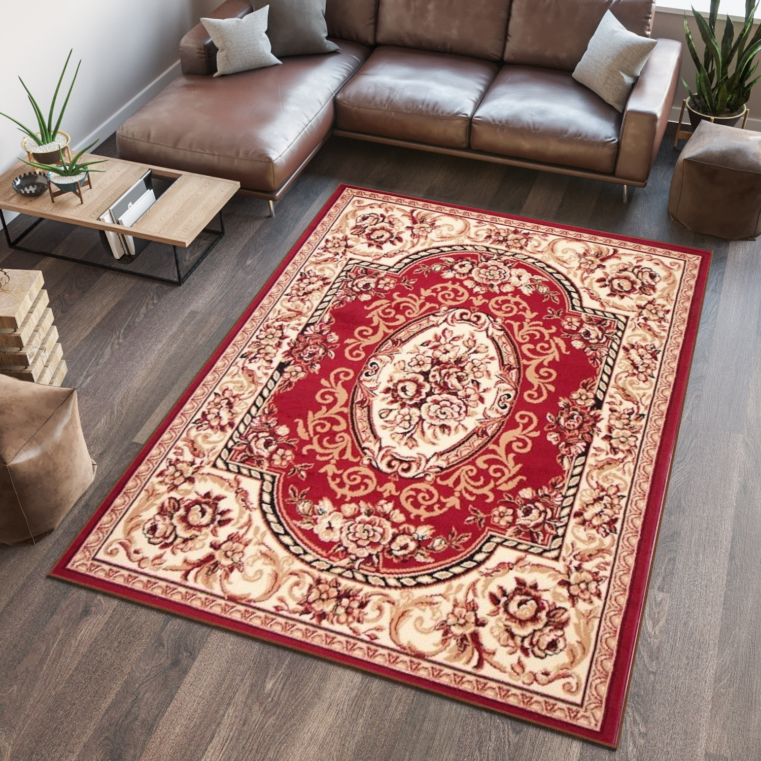 Teppich Atlas Rot Creme Traditionell Ornamente