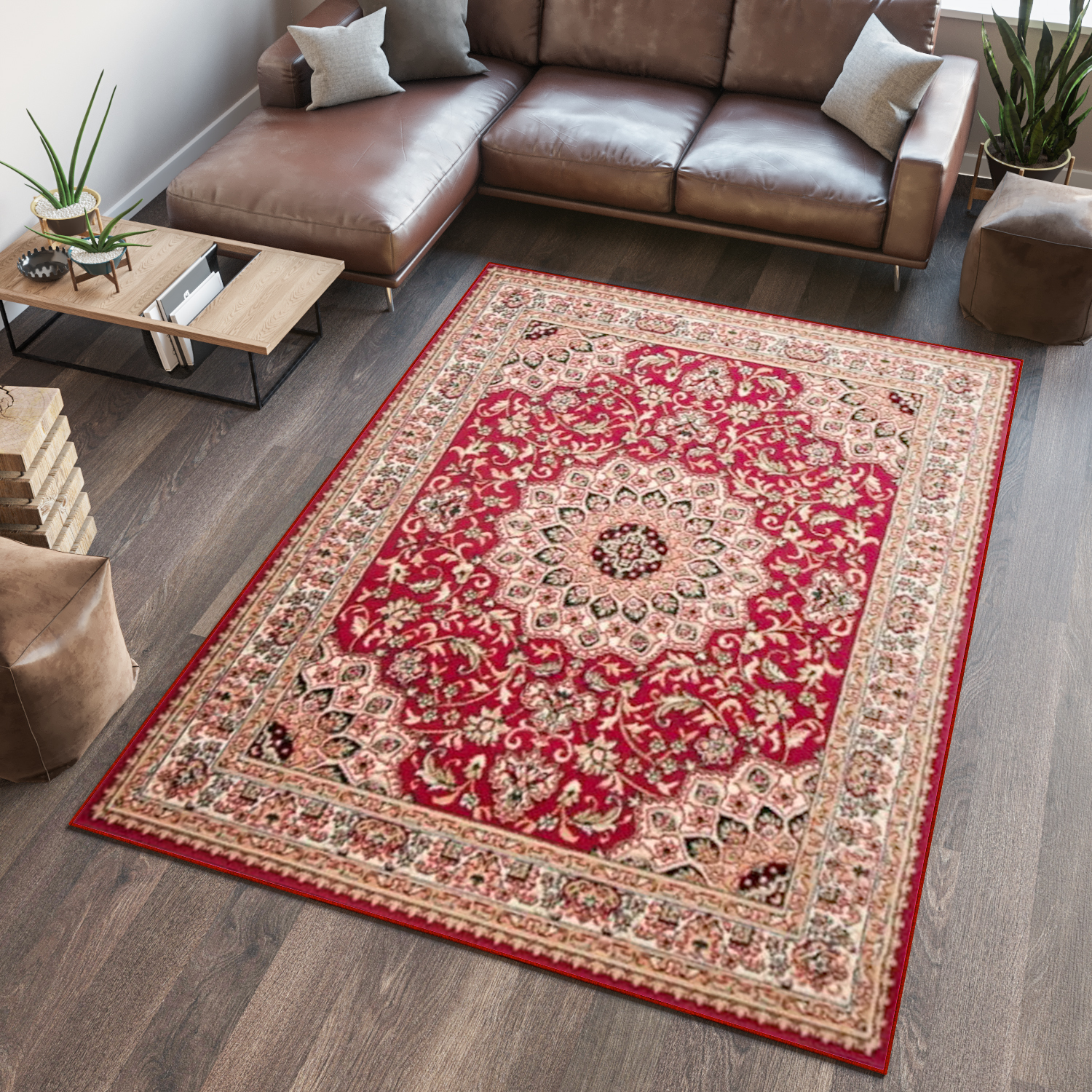 Teppich Atlas Rot Traditionell Rosette Rahmen