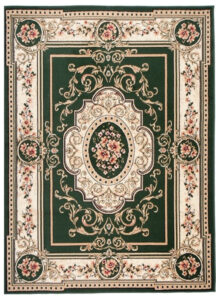 Teppich Atlas Grün Creme Traditionell Medaillon