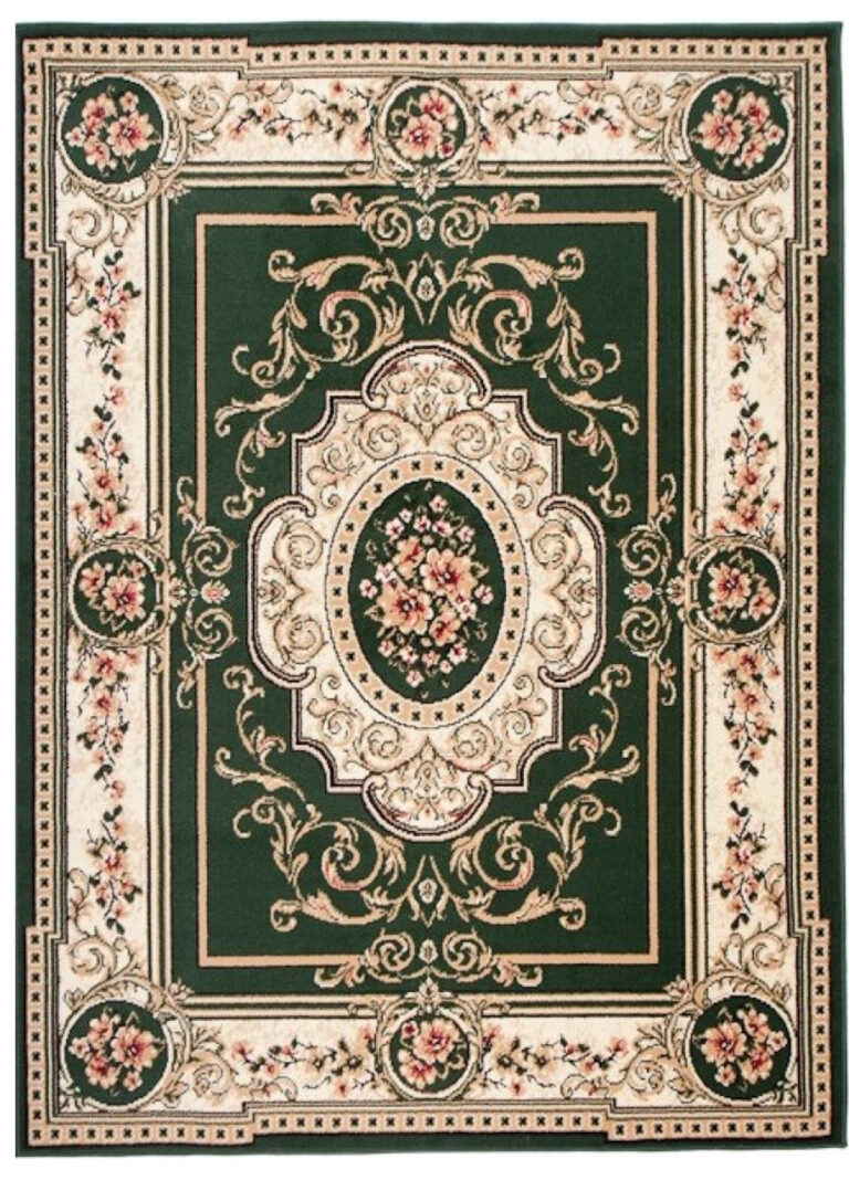 Teppich Atlas Grün Creme Traditionell Medaillon