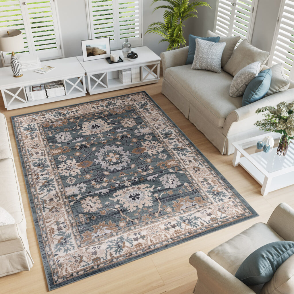 Teppich Colorado Classic Blau Beige Rahme