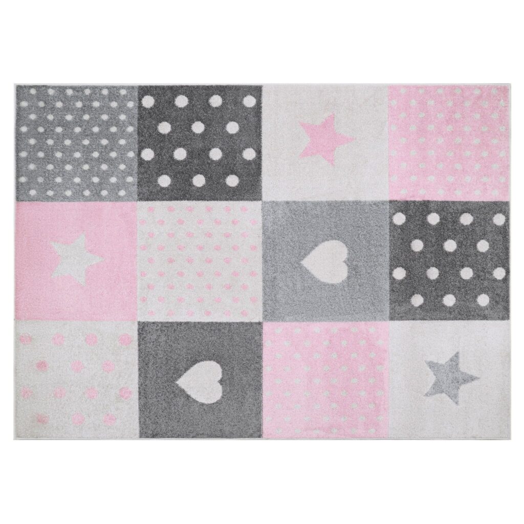 Teppich Lazur Grau Rosa Vierecke Kinderzimmer