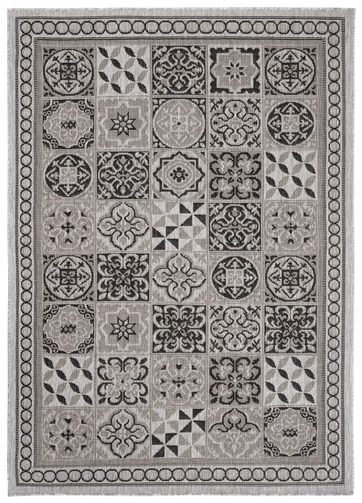 Teppich Melissa Grau Schwarz Mosaik Indoor Outdoor