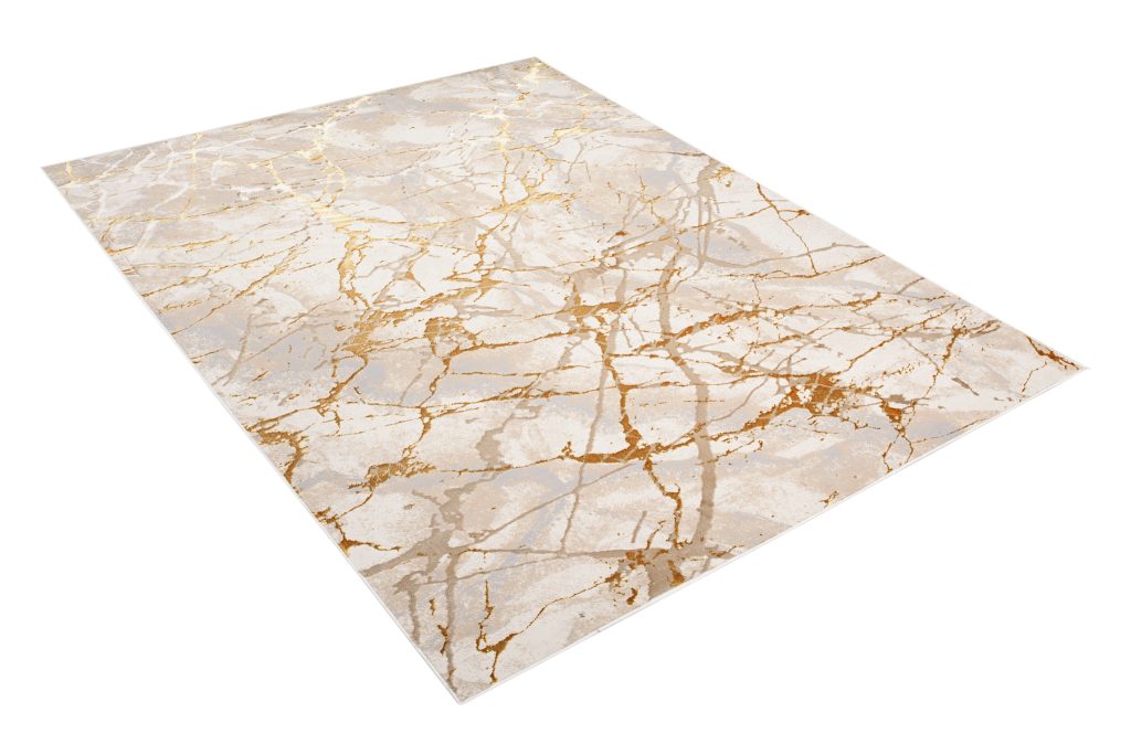 Teppich Golden Creme Gold Abstrakt Linien