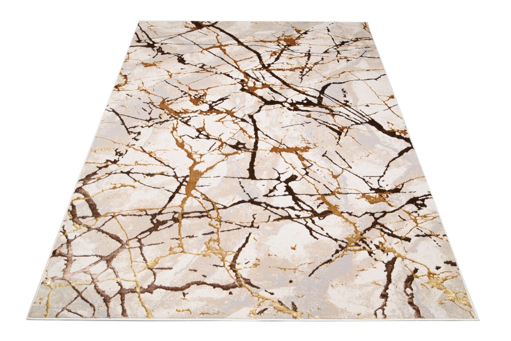Teppich Golden Creme Gold Braun Linien