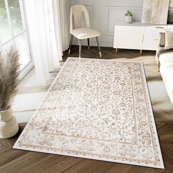 Teppich Hera Vintage Creme Beige Rahmen 3D-Effekt