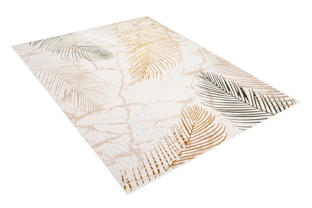 Teppich Golden Creme Gold Grün Blätter