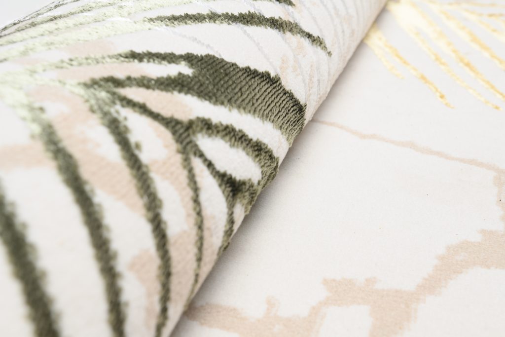 Teppich Golden Creme Gold Grün Blätter