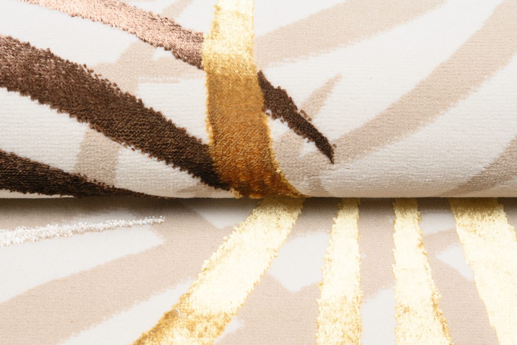 Teppich Golden Creme Braun Gold Blätter