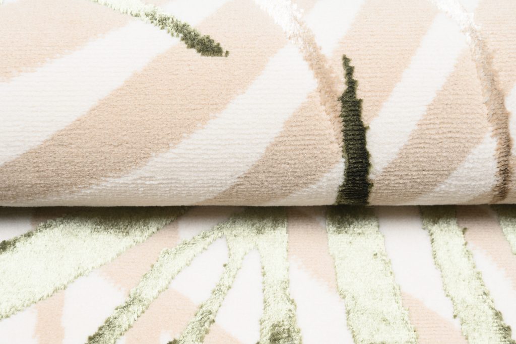 Teppich Golden Creme Beige Grün Blätter