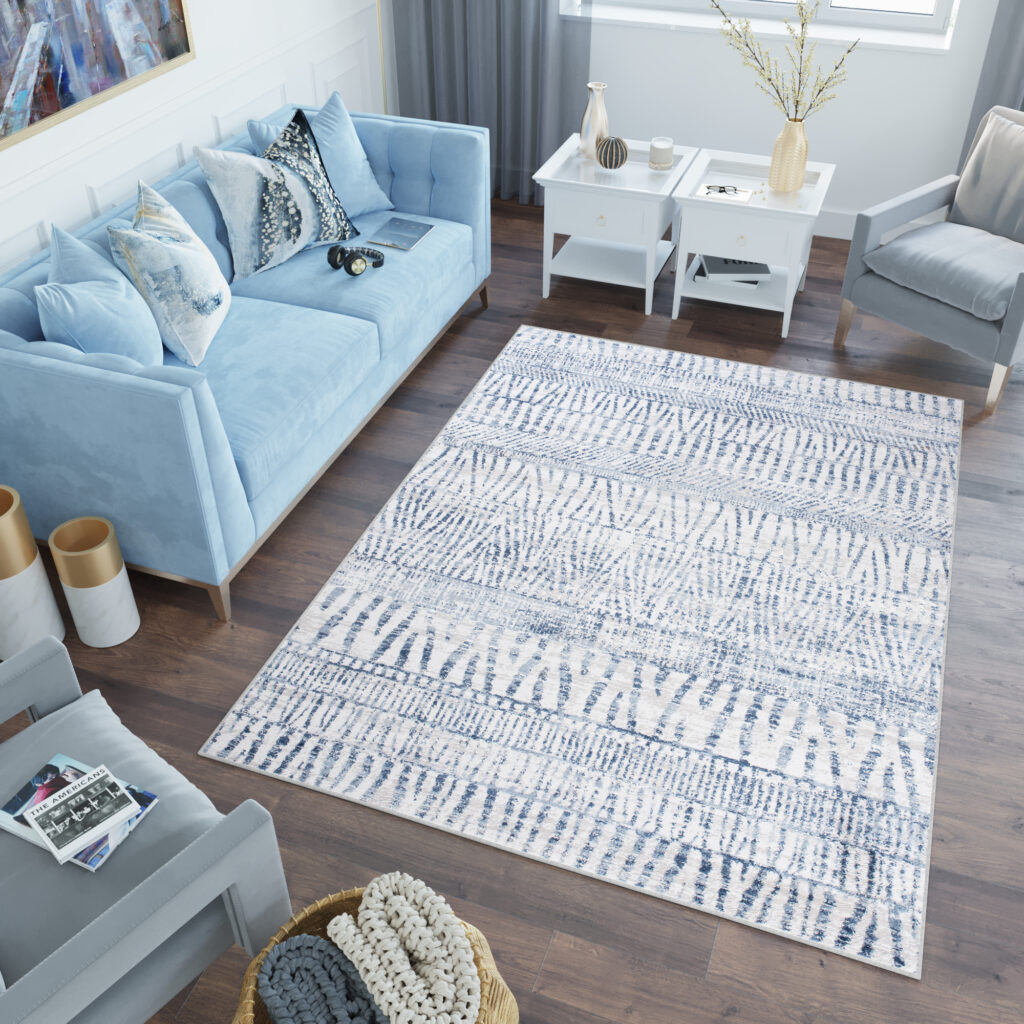 Teppich Sky Blau Creme Ethno Streifen