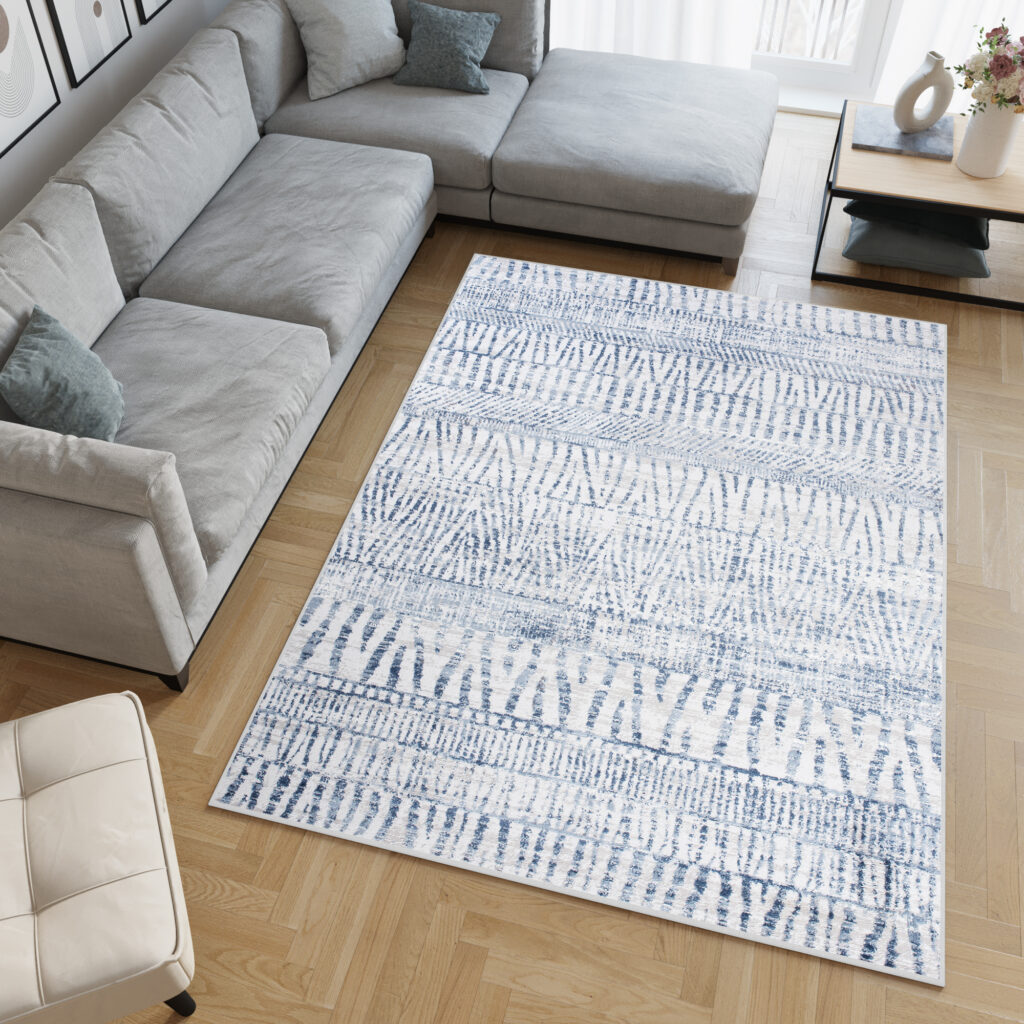 Teppich Sky Blau Creme Ethno Streifen