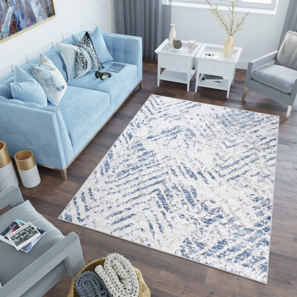 Teppich Sky Blau Creme Modern Zickzack
