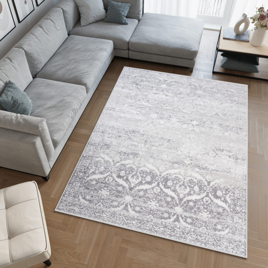 Teppich Sky Grau Vintage Floral Verwischungen