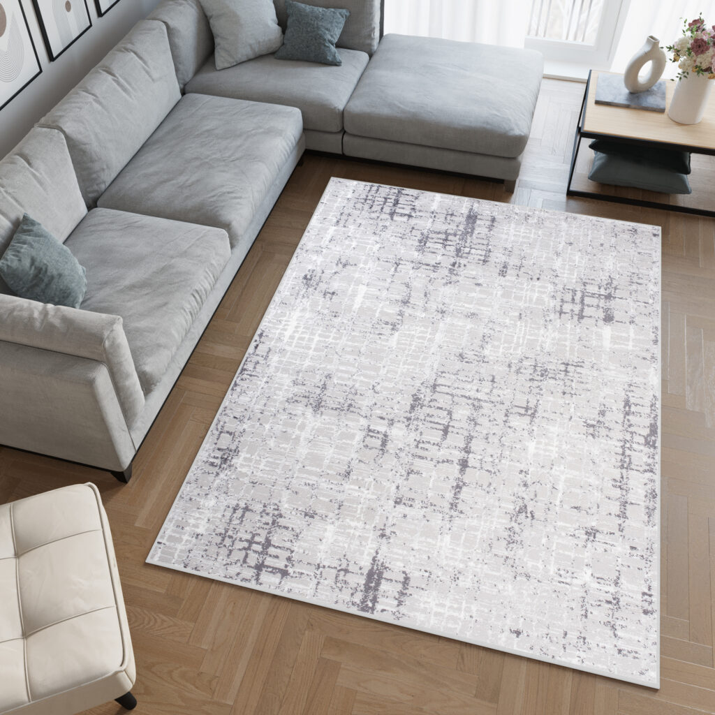 Teppich Sky Grau Modern Gitter