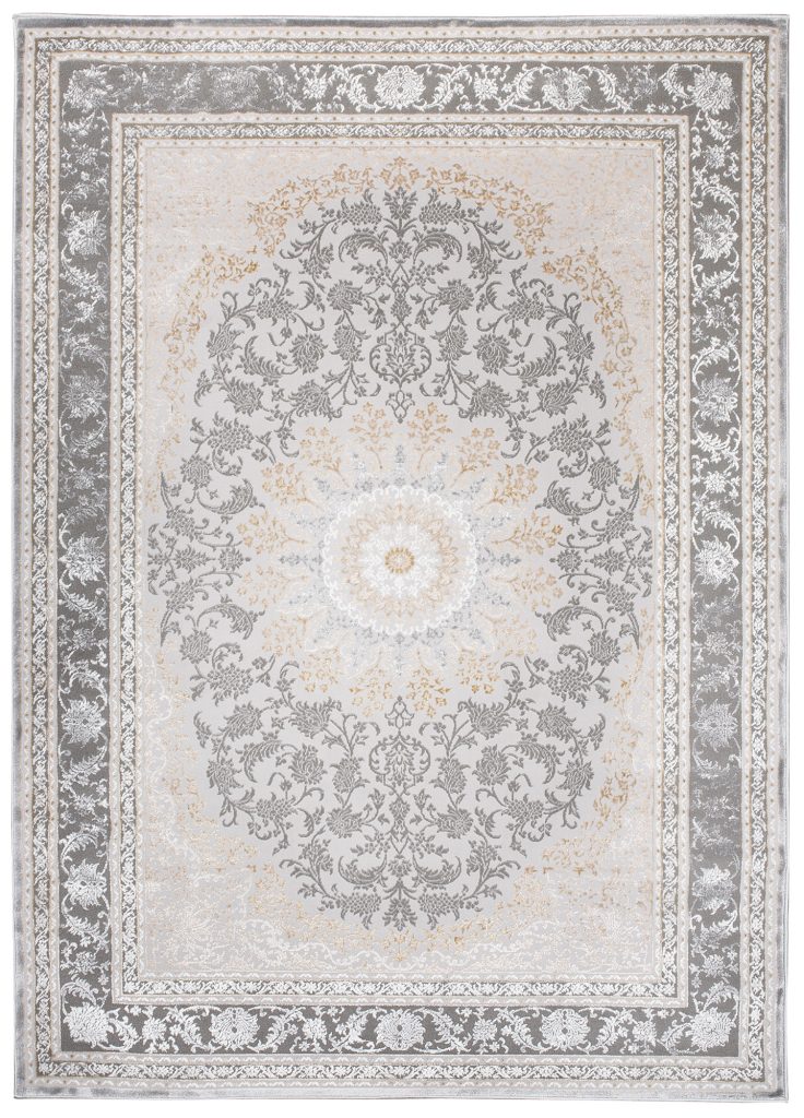 Teppich Hera Grau Creme Beige Rosette 3D-Effekt