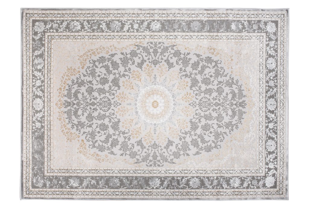 Teppich Hera Grau Creme Beige Rosette 3D-Effekt