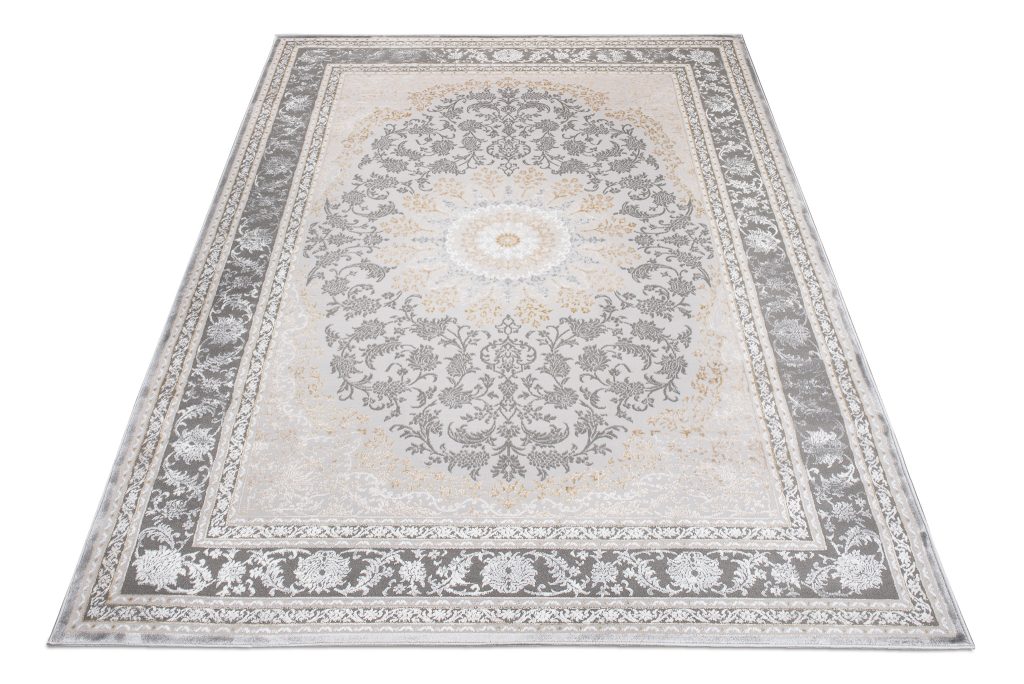 Teppich Hera Grau Creme Beige Rosette 3D-Effekt